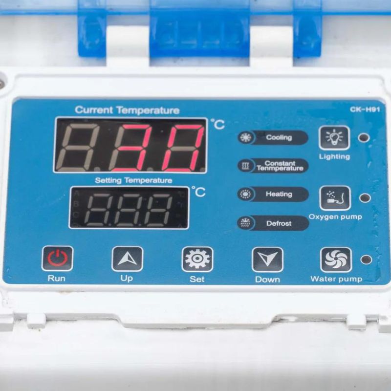 "Close-up of the control panel for the Elevate Contrast Ice Bath with current by Passion Ice Baths and Wim Hof, displaying the current temperature at 3.0°C. The panel includes buttons for cooling, heating, lighting, and water pump functions."